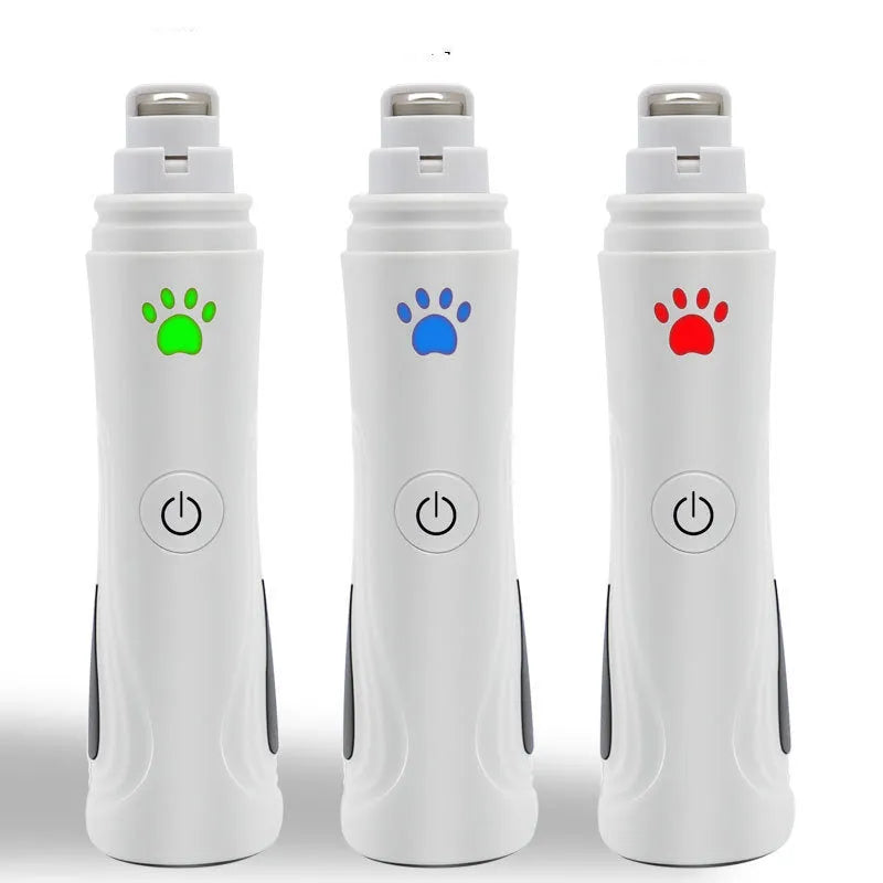 Electric pet nail grinder with diamond head, USB cable, safety cover and three speed settings for small to large pets