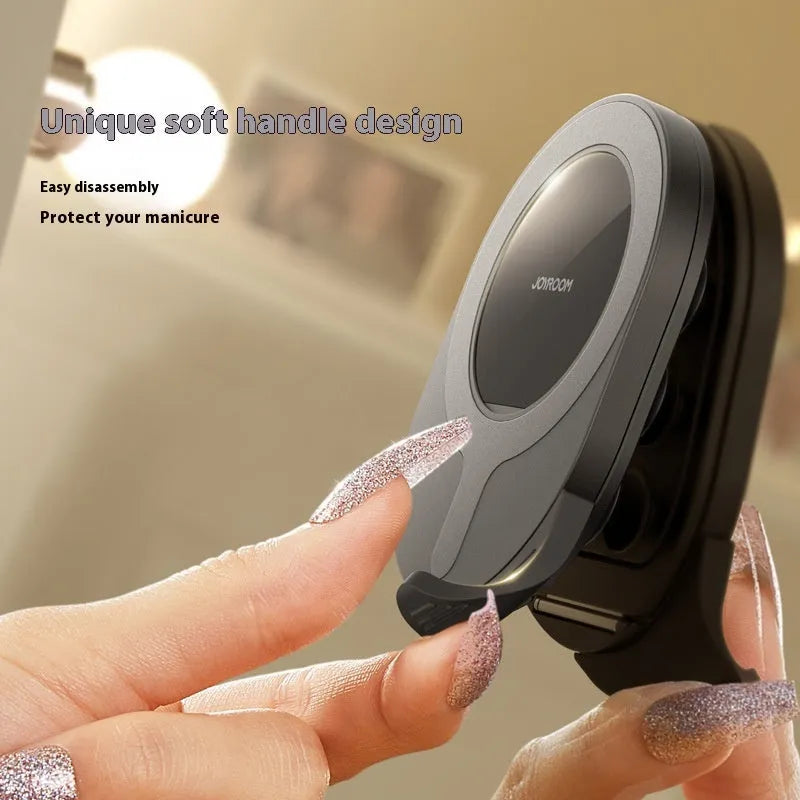 Black silica gel sucker magnetic phone holder with aluminium alloy bracket for car dashboard