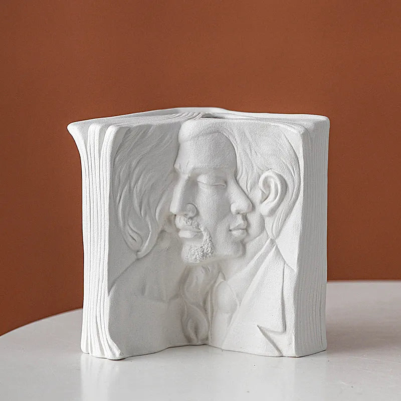 Glazed ceramic book stand in a modern design, acting as a desktop organiser and decorative ornament.