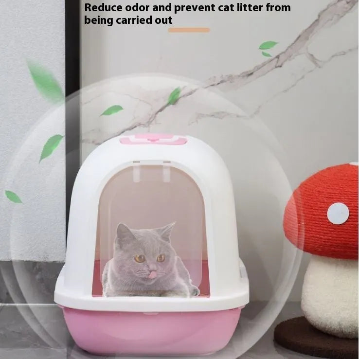 Fully enclosed PP cat litter box with drawer tray, splash-proof design, dimensions 49x36x41cm, colour blue