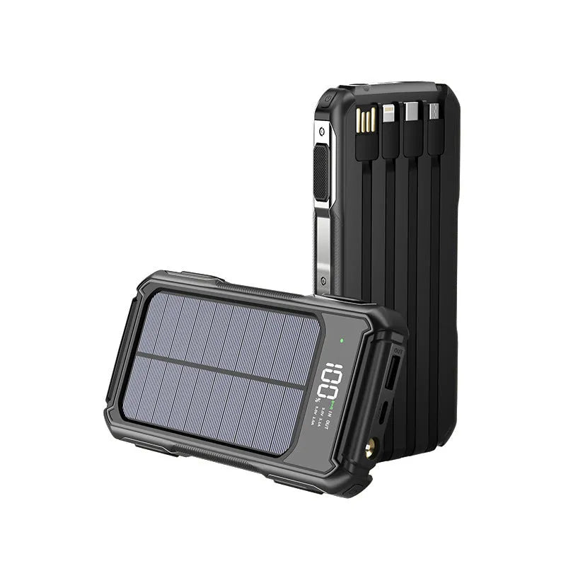 Black, green, and orange military grade portable power bank showing compact size.