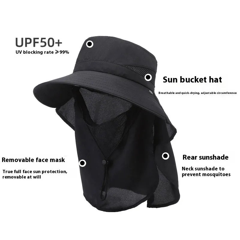 Men's Army Green polyester fisherman hat with wide 10cm brim and adjustable drawstring for sun protection.