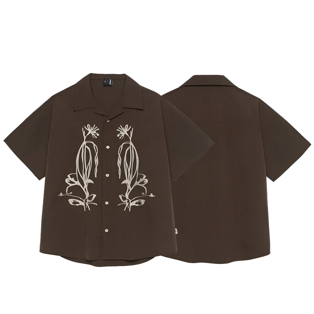 Brown coffee colour stripe pattern outdoor waterproof short sleeve shirt with Cuban collar