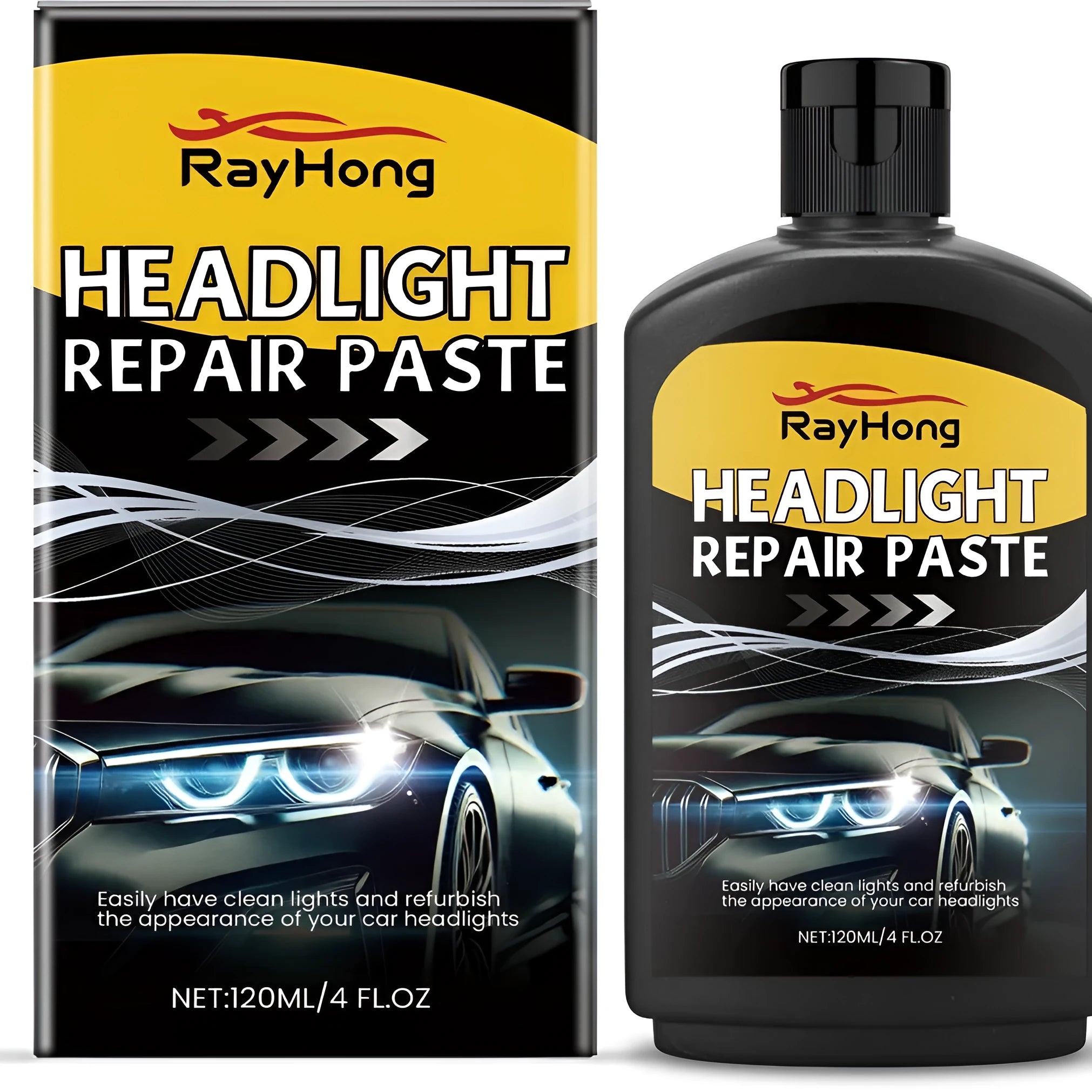 120ml headlight repair paste in white bottle with blue label, for restoring clear plastic car headlight lenses