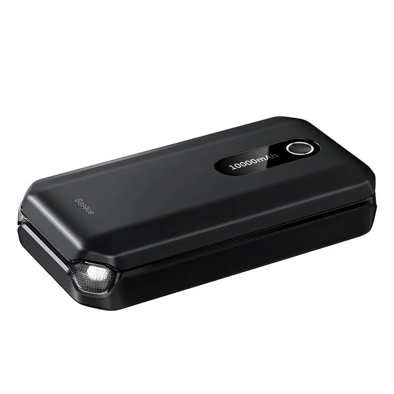 Black vehicle mounted emergency lighter jump starter with 10000mAh capacity and USB output