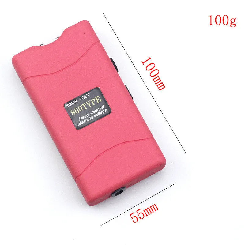 Purple female self-defence multifunction flashlight made of plastic/resin with a compact design.