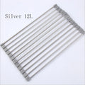 Folding stainless steel kitchen sink drying rack with multiple tubes, shown in a red finish.