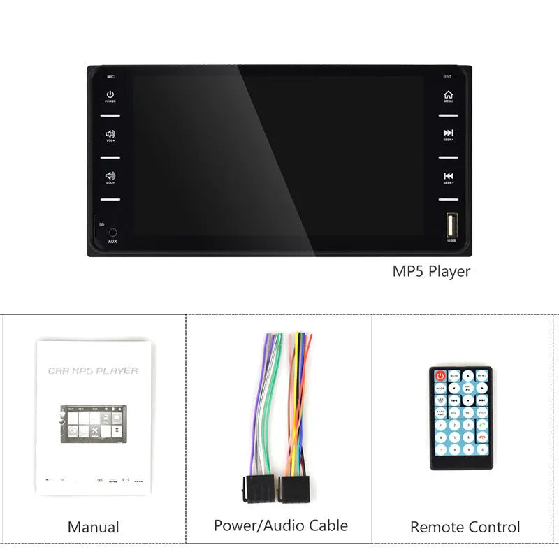 Car dual-ingot MP5 player with 7.0 inch capacitive touch screen AUX input 12V 25W x 4 audio amplifier FM radio USB2.0 and support for multiple languages and logo changes for Honda Toyota Volkswagen