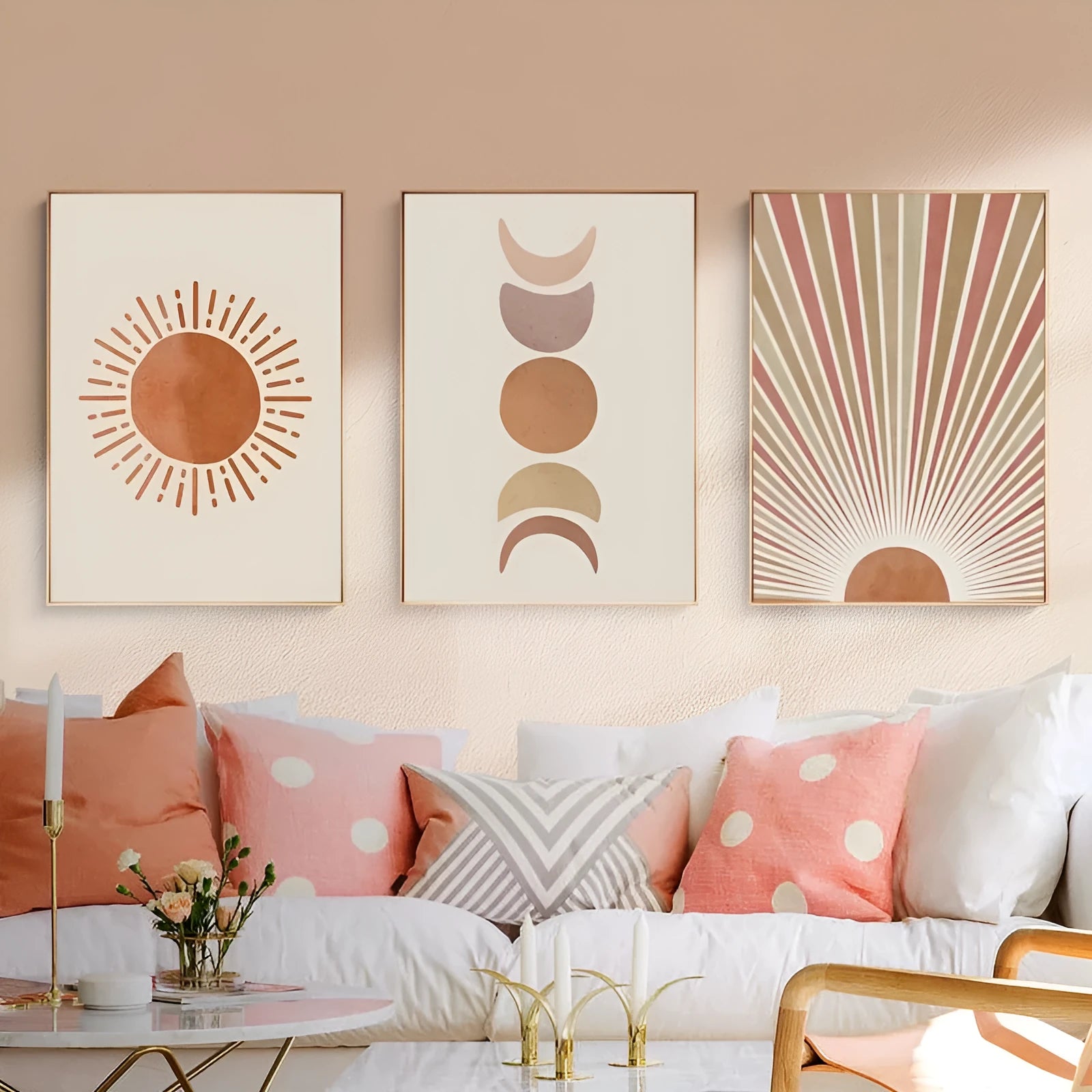 Pink abstract canvas art micro-jet painting with PS foam and aluminium alloy frame for living room wall decor