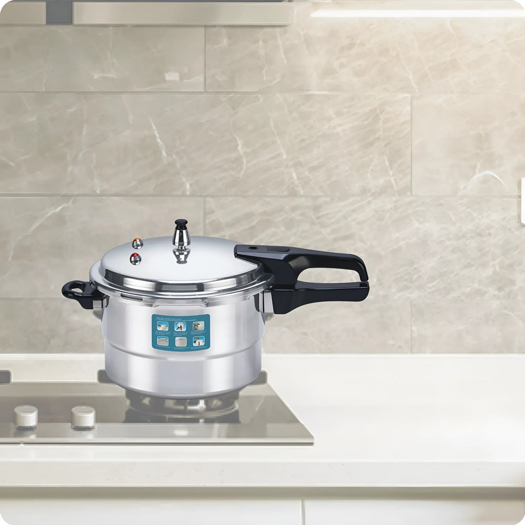 White 22cm 5L aluminium alloy pressure cooker with double-sole bottom for gas and induction hobs