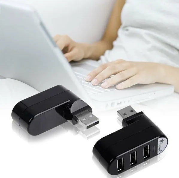 USB 2.0 hub splitter with spin colour design in black and white options for computer expansion
