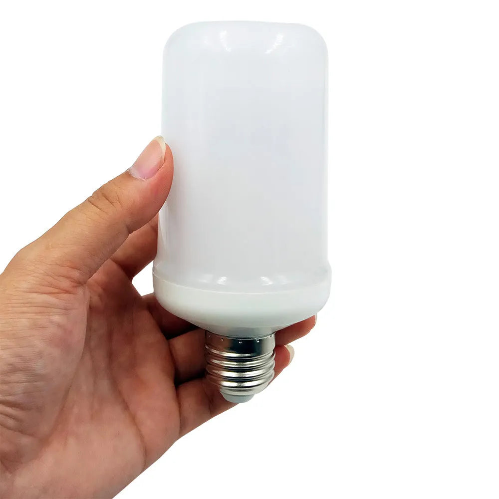 Decorative LED light bulb emitting a flickering orange flame-like glow.