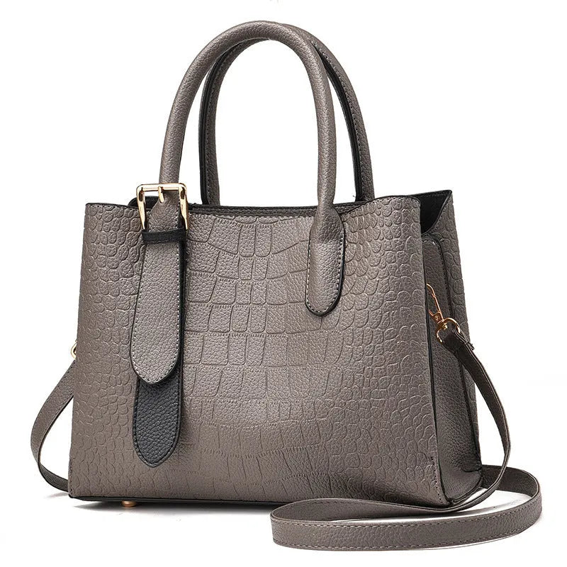 Women's PU crocodile pattern messenger shoulder bag in gray with crossbody strap