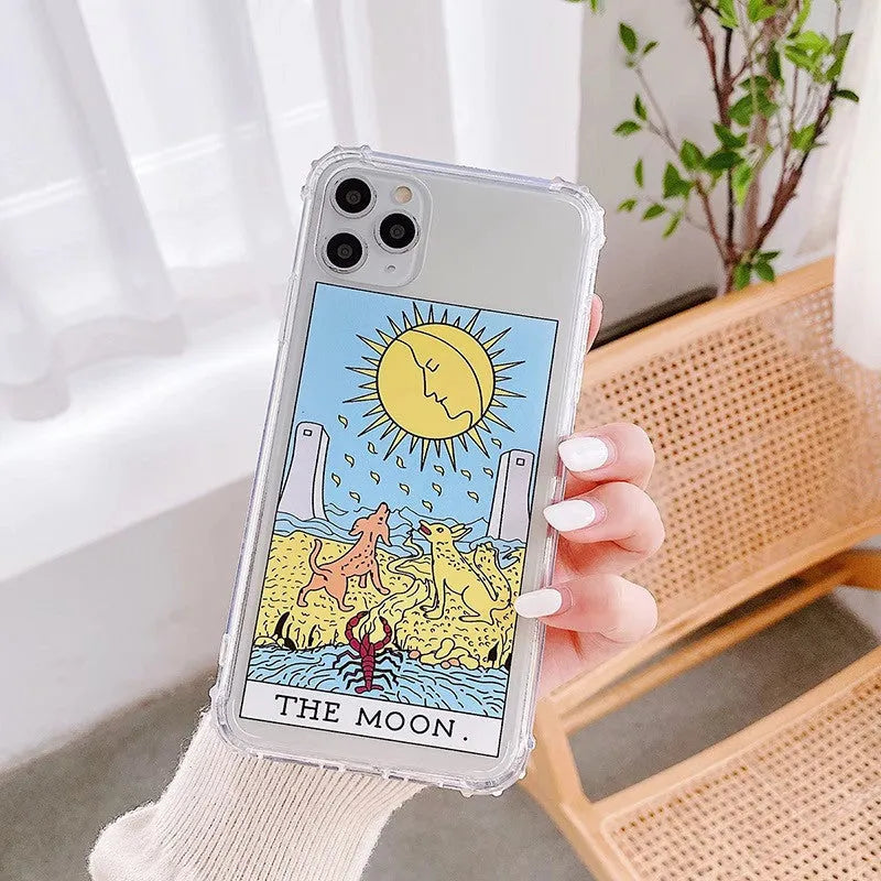 Creative Mythology graffiti cartoon design iPhone case in Sun colour next to Moon colour option.