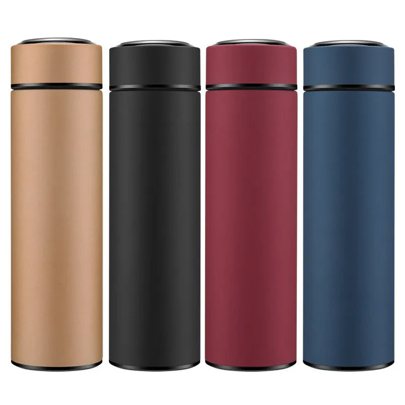450ml stainless steel vacuum water bottle with arrow mouth in black, red, gold, and blue colour options.