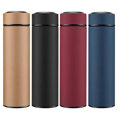 450ml stainless steel vacuum water bottle with arrow mouth in black, red, gold, and blue colour options.