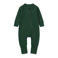 Newborn baby romper in solid colour rib fabric with zip-up closure and long sleeves, bamboo-fibre blend