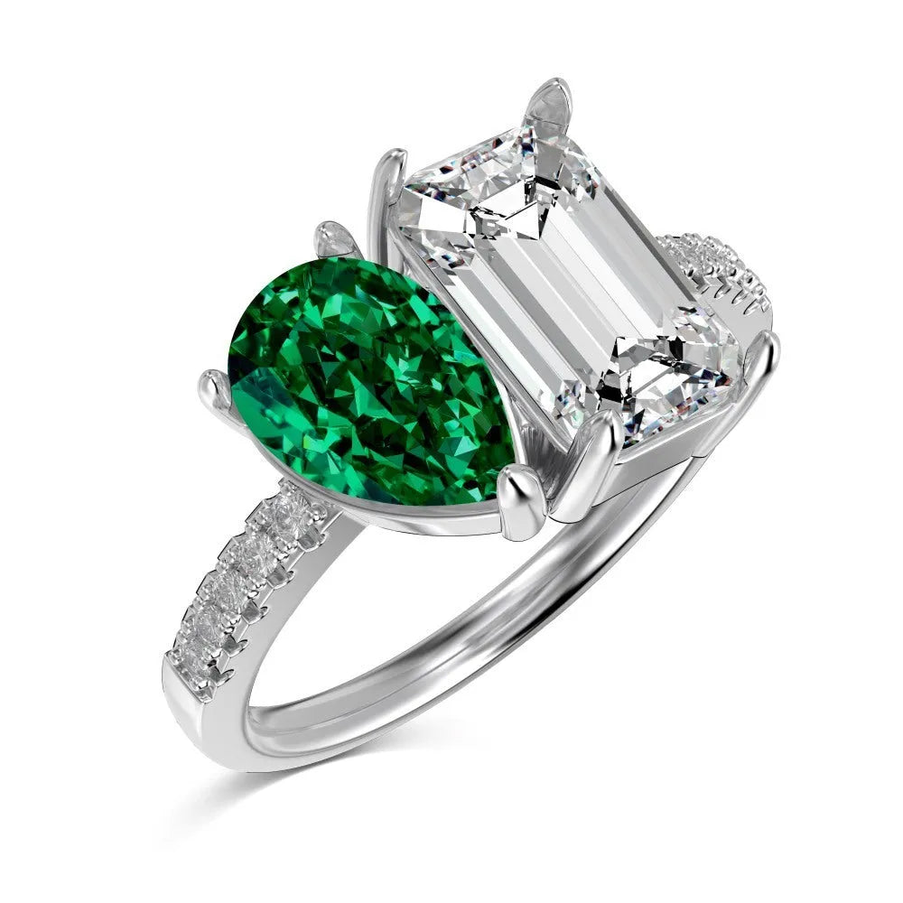 925 sterling silver double main stone geometric ring for women silver finish