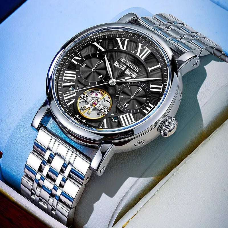 Men's stainless steel automatic waterproof watch with business style design