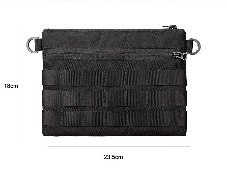 Black Oxford cloth portable outdoor organiser kit measuring 18cm by 3.5cm for military enthusiasts