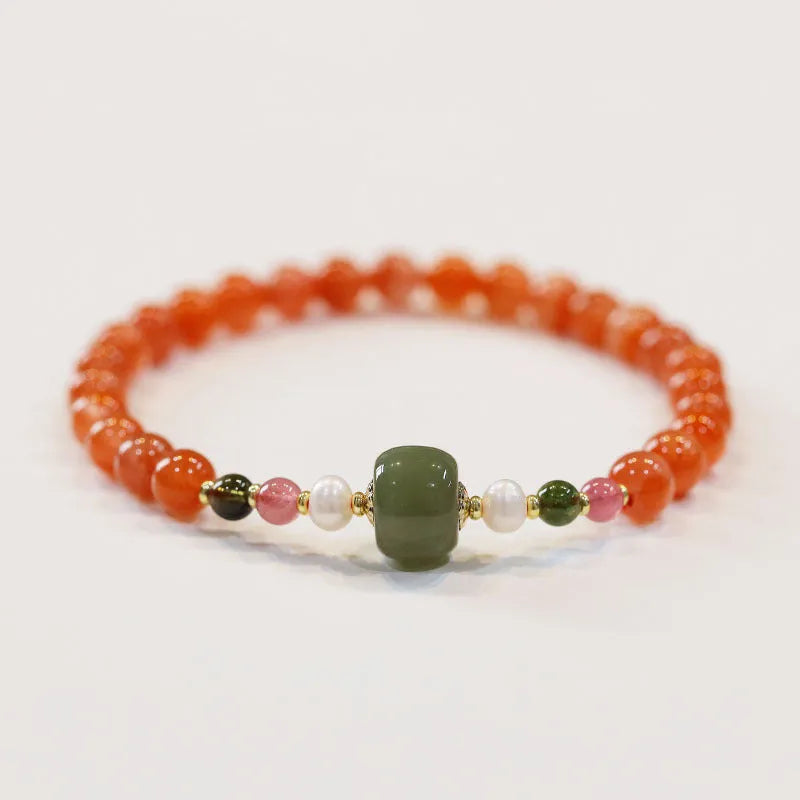 Round bead bracelet made from deep cherry red Southern Red Agate with ethnic retro style