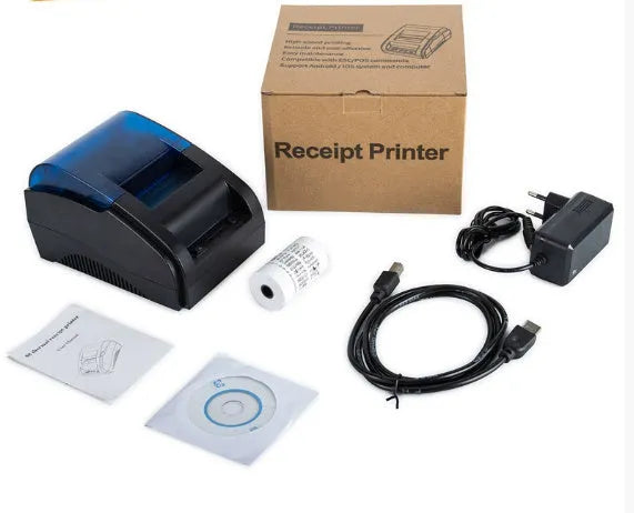 Desktop Bluetooth thermosensitive receipt printer in black with paper roll loading compartment, 90mm/s speed, for supermarket and takeout use