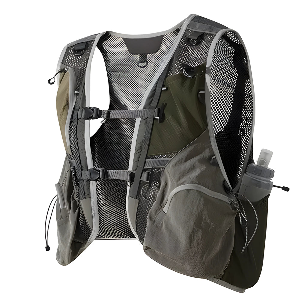Men's grey green cotton vest with functional pockets in loose street fashion style