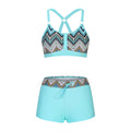 Women's floral print bikini swimsuit in polyester, shown in multiple colours and sizes.