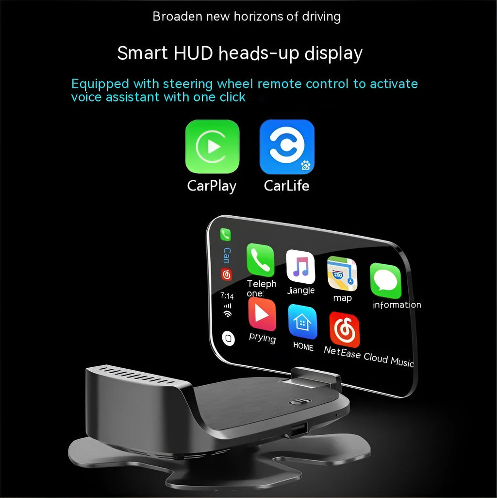 Black car HUD head-up display projector with OBD connector and CarplayY connectivity