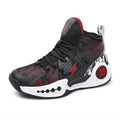 Children's mesh non-slip basketball shoes black red white with rubber sole