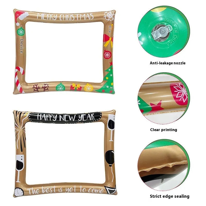 Christmas-themed inflatable PVC photo frame prop for festive pictures.