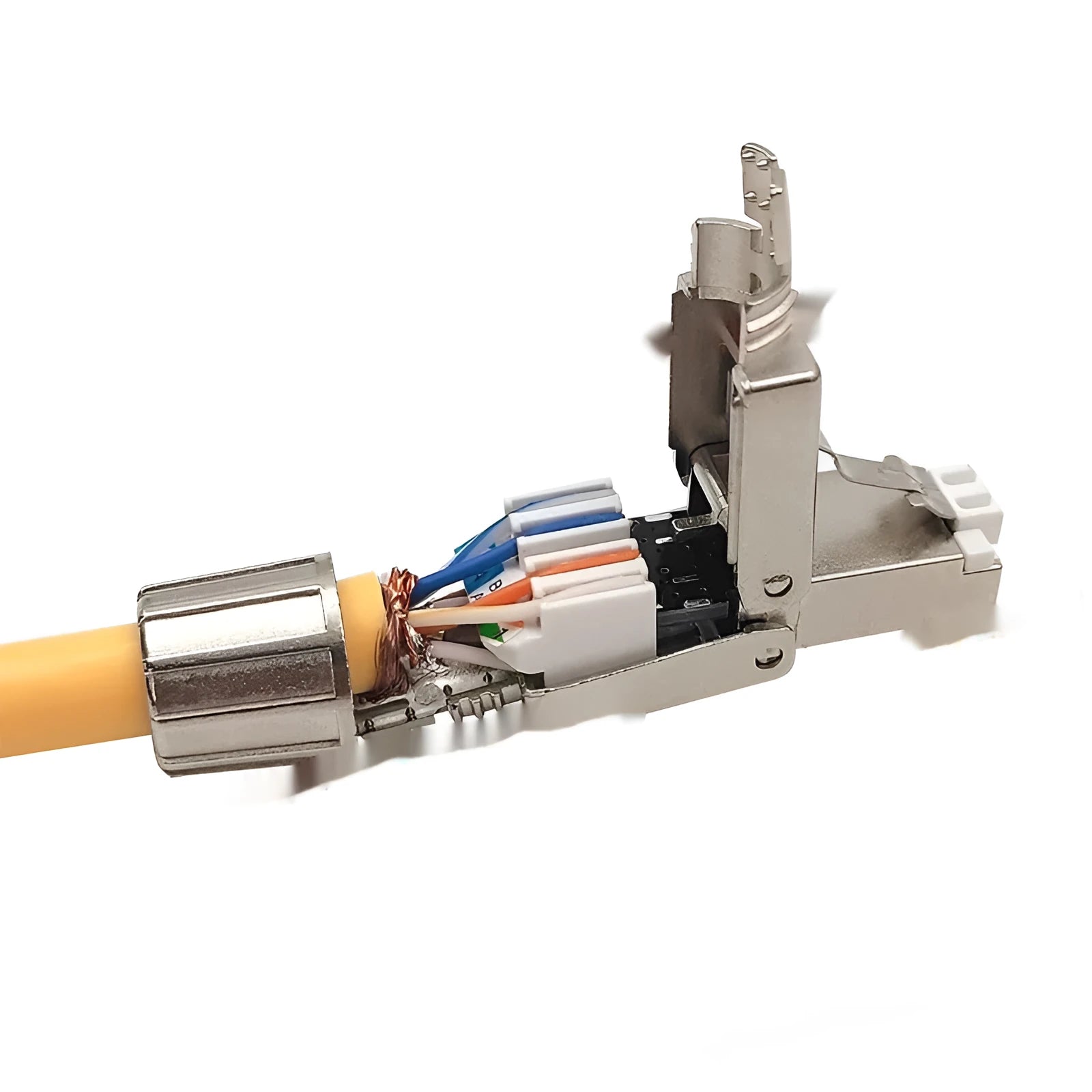 CAT6A metal shrapnel type punch-free shielded modular plug 74x14.5x11.5mm