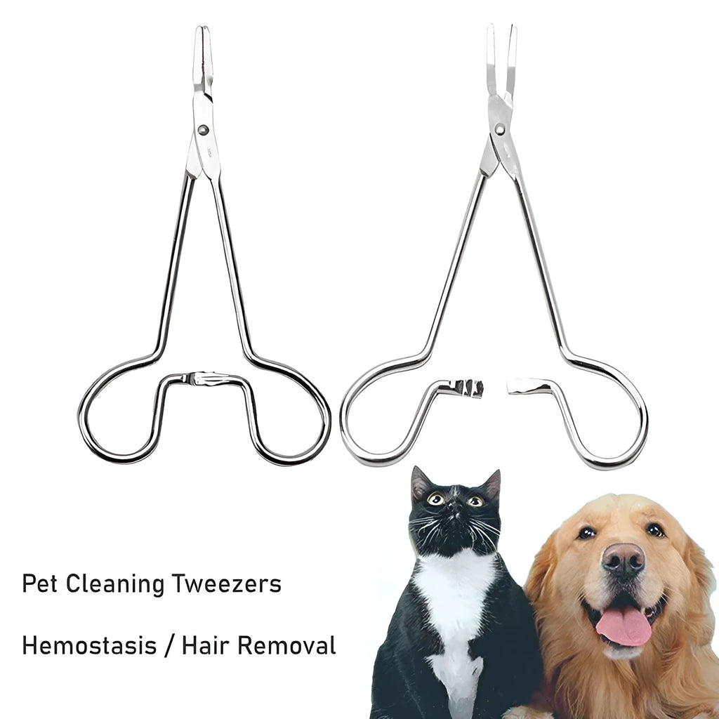 Stainless steel pet grooming tweezers with curved tip for ear cleaning and hair removal