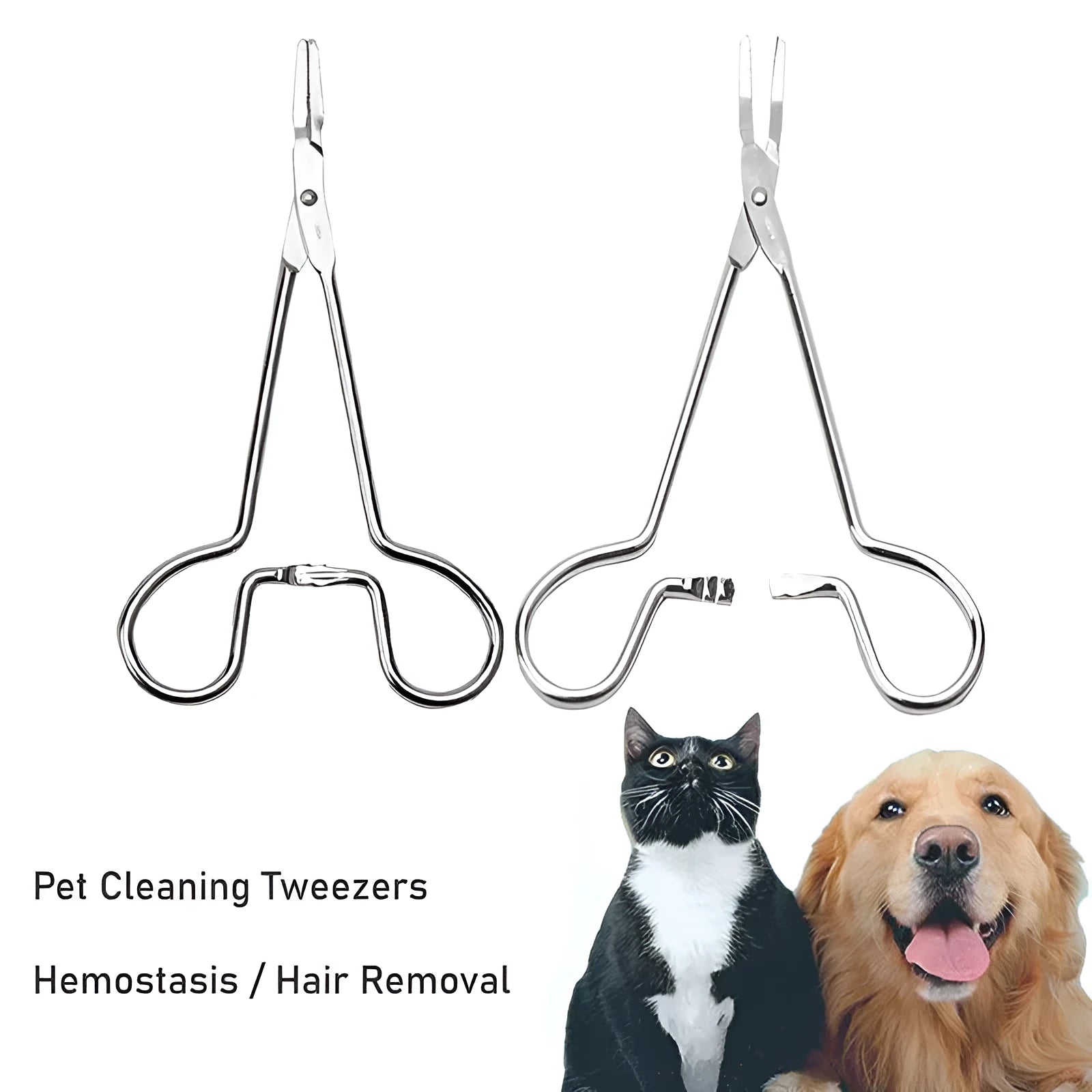 Stainless steel pet grooming tweezers with curved tip for ear cleaning and hair removal