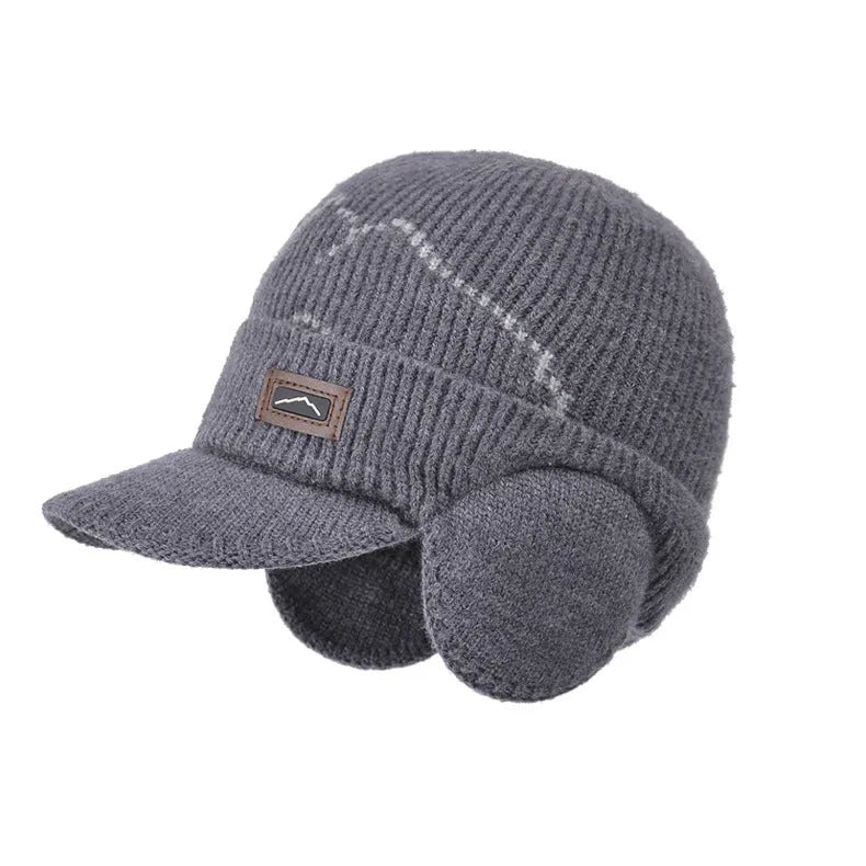 Winter outdoors cycling earflaps toque with velvet thickened peaked cap in beige side view