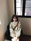 Women's milky white lantern sleeve loose Mori knitwear pullover sweater on hanger