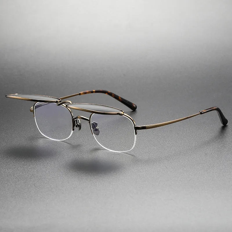 Men's retro polarized sunglasses with pure titanium frame in gold colour and black grey lenses
