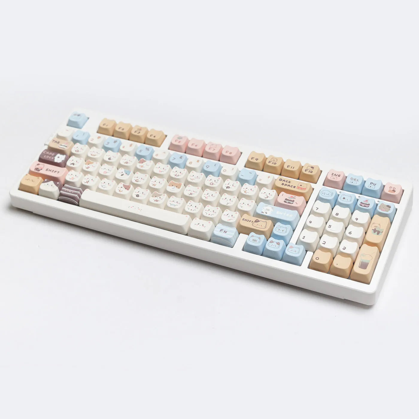 Sea salt cat themed PBT keycap set for mechanical keyboards showing the full 26-key layout.