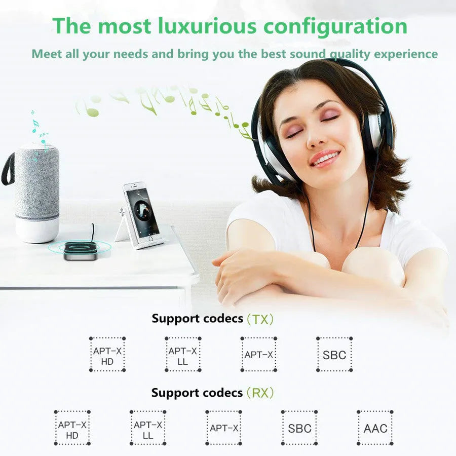 B20mini Bluetooth 5.0 audio adapter transceiver for converting wired headphones to wireless.
