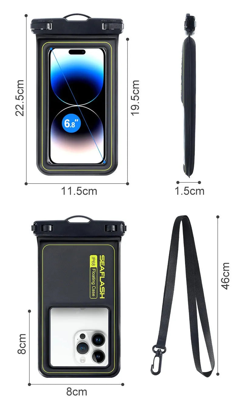 Floating waterproof phone bag 6.8 inch black PVC sponge for swimming and diving