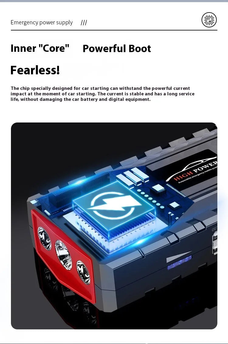 Portable automobile emergency jump starter in ABS toolbox with LED flashlight