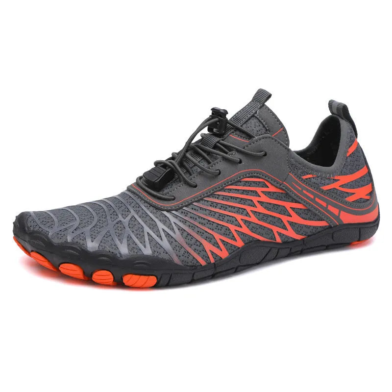 Men's white and coloured lace-up casual sports sneakers with a rubber sole on a plain background.