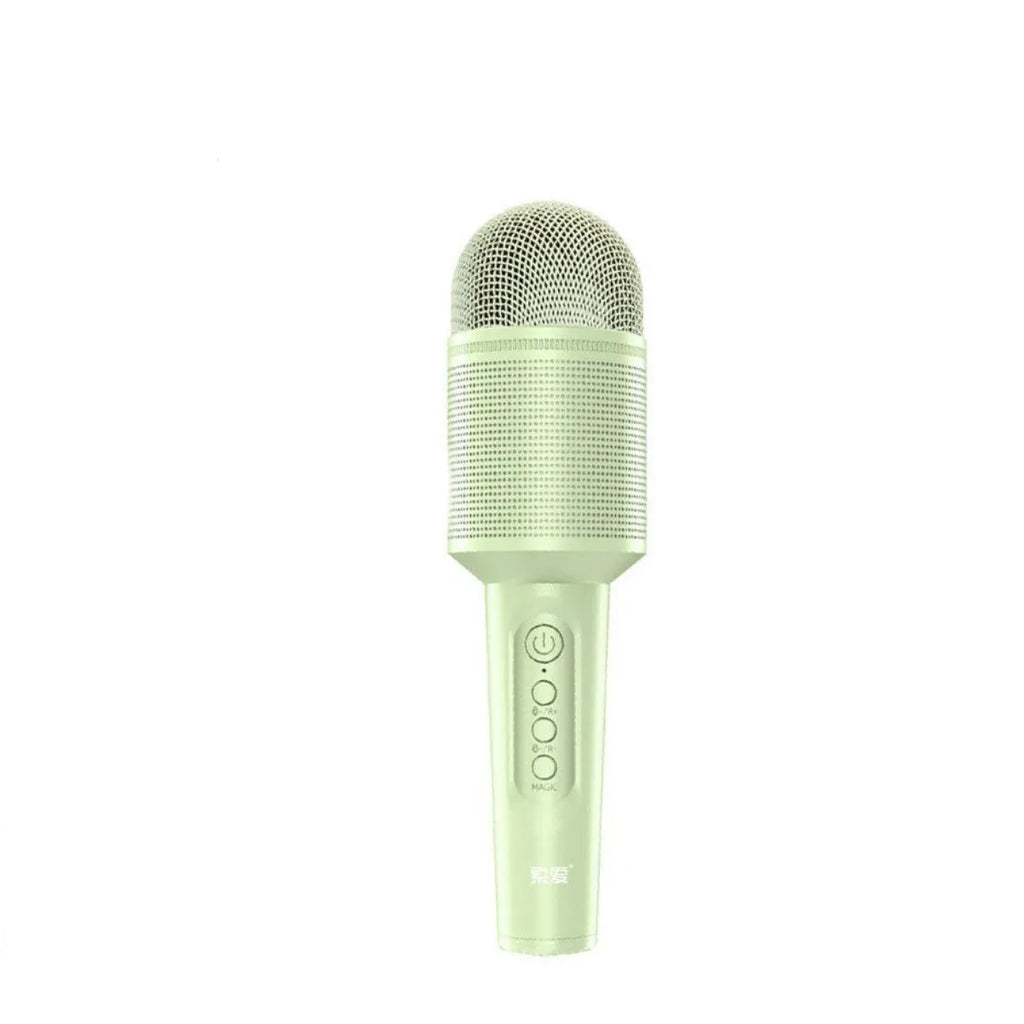 Wireless Bluetooth karaoke microphone in pink, blue, and green colour options