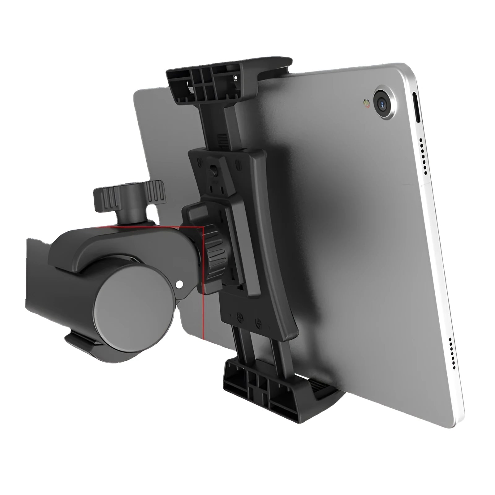Black ABS plastic bicycle handlebar mount for a mobile phone or tablet.
