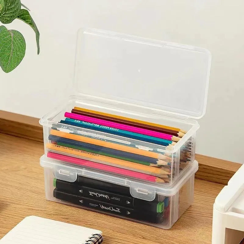 Transparent PP plastic pencil storage box with large capacity for stationery organisation
