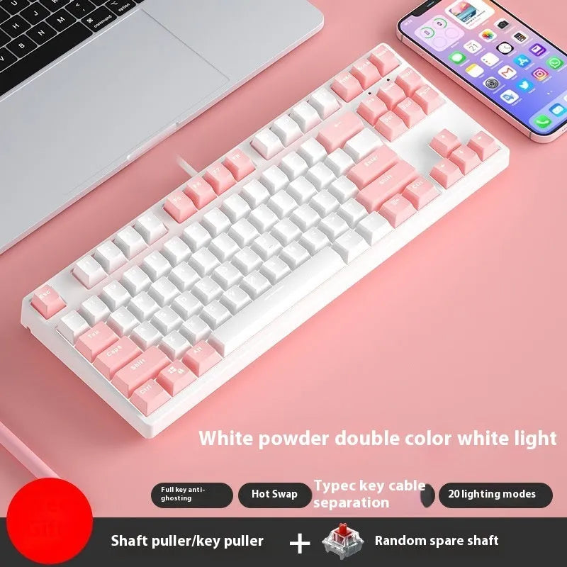 87-key hot-swappable mechanical keyboard with dual-colour backlighting and metal construction.