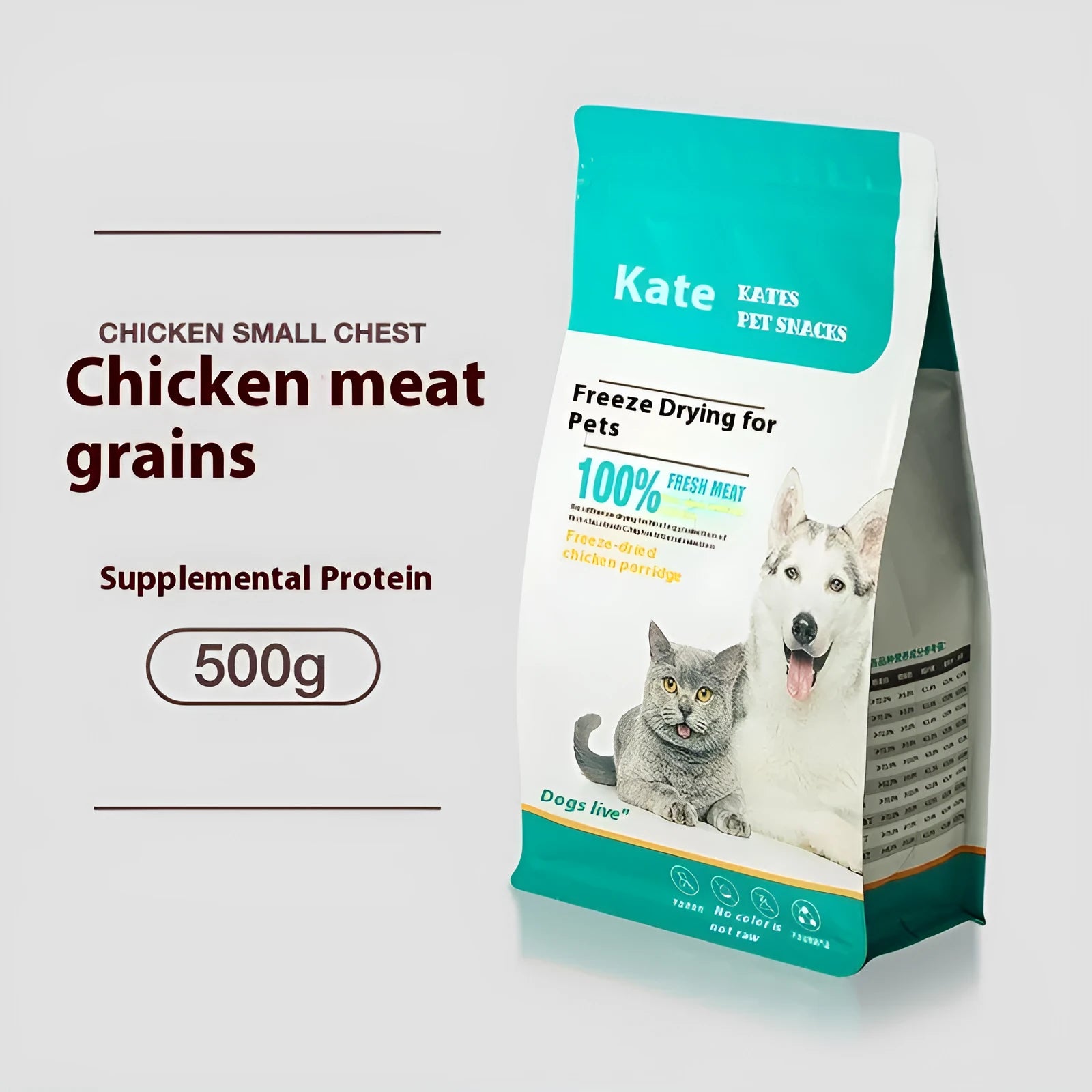500g bag or can of freeze-dried chicken cat treats, high-grade nuggets without shreds