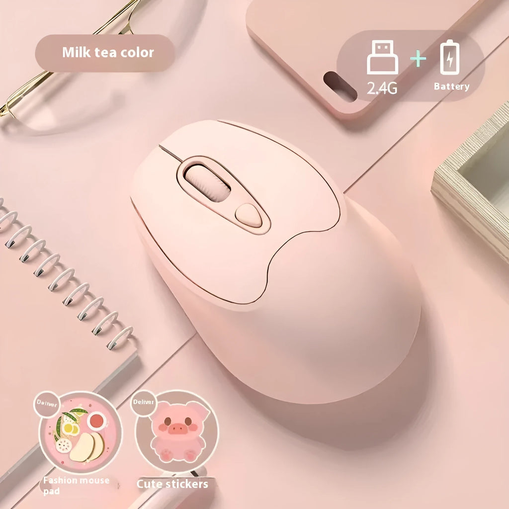 Dual-mode Bluetooth wireless mouse in green, grey, milk tea pink or girl pink with self-charging battery