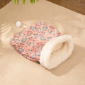 Cat sleeping bag nest with flannel lining in blue rabbit pattern, dimensions 50x40 cm