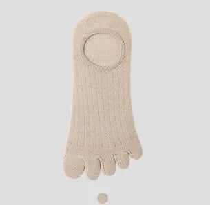 Modal five-finger ultra-thin boat socks in black, white, grey, and khaki colours for summer.
